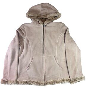 Green Tea Womens Faux Fur-Lined Hooded Jacket Sand Beige Warm Outerwear Medium